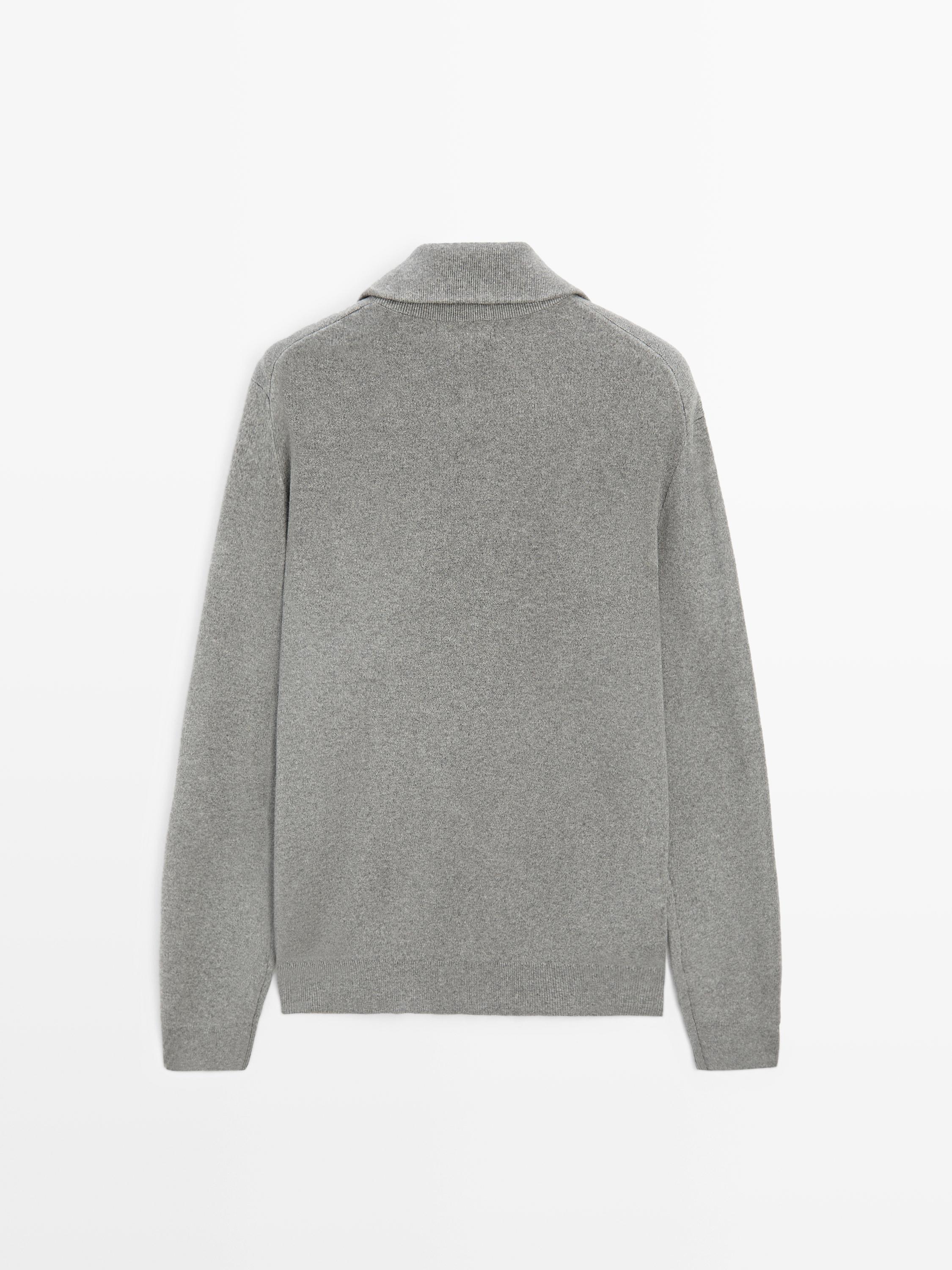 Cotton mock neck knit sweater with zip